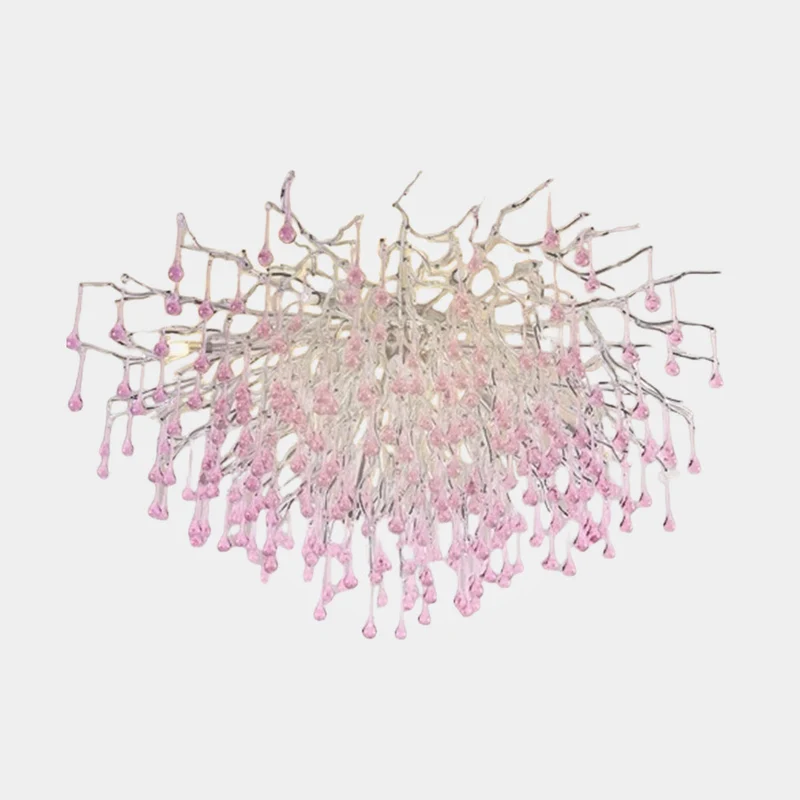 Chandelier Crystal Glass Branch Raindrop for Girls Room, Pink/Blue