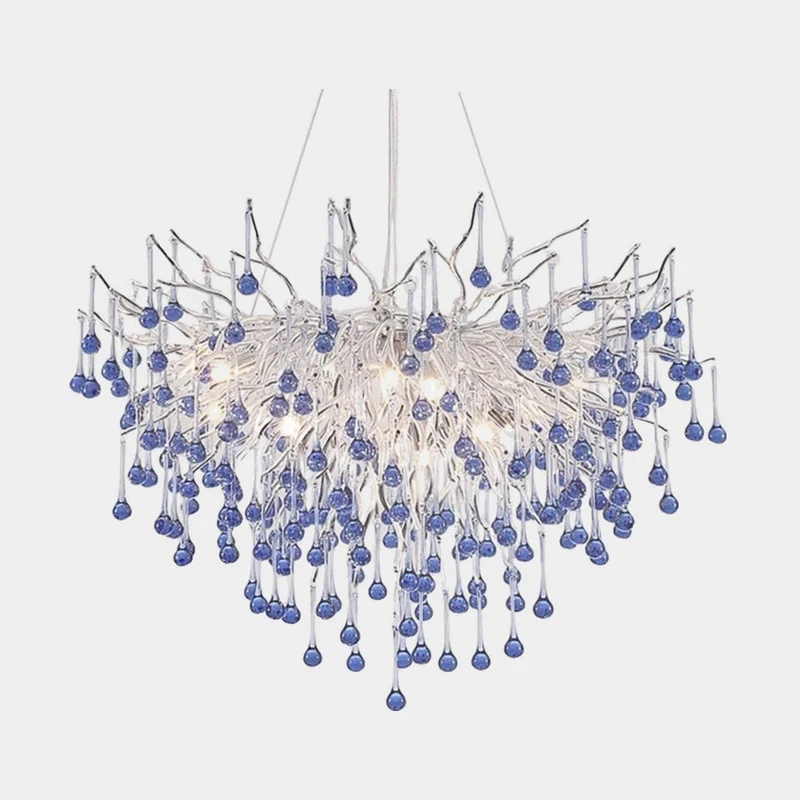 Chandelier Crystal Glass Branch Raindrop for Girls Room, Pink/Blue