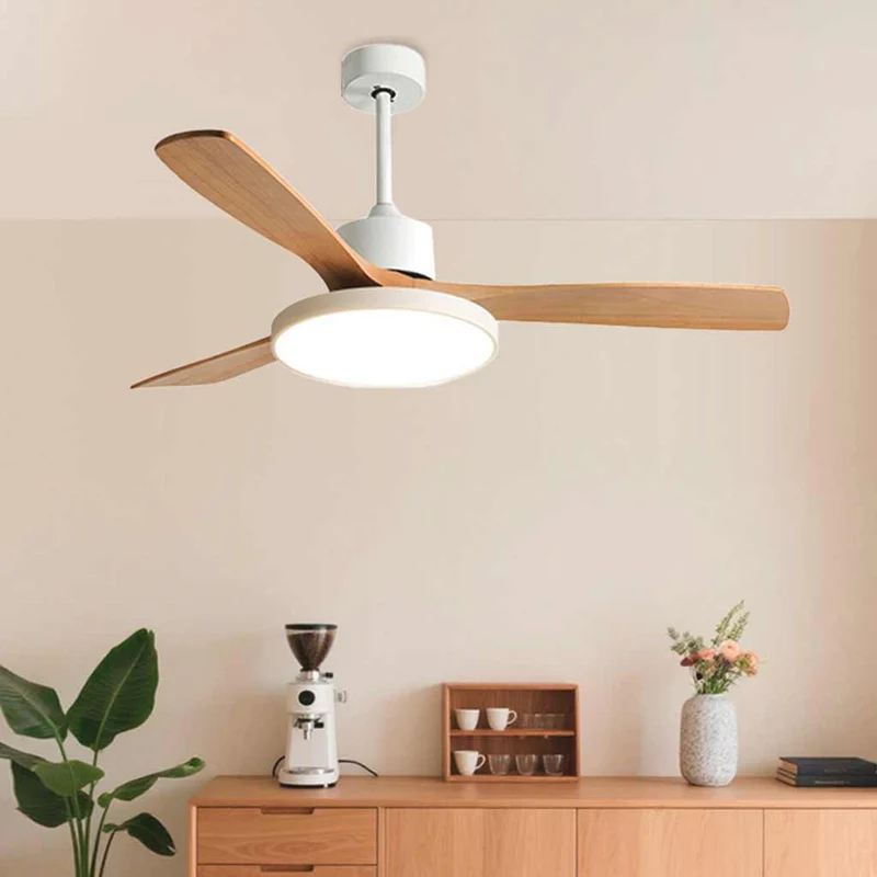 Ceiling Fan Light Modern DC Inverter 3 Wood Blades Semi-Flush Mount