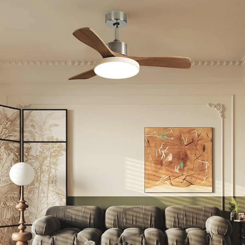 Ceiling Fan Light Modern DC Inverter 3 Wood Blades Semi-Flush Mount