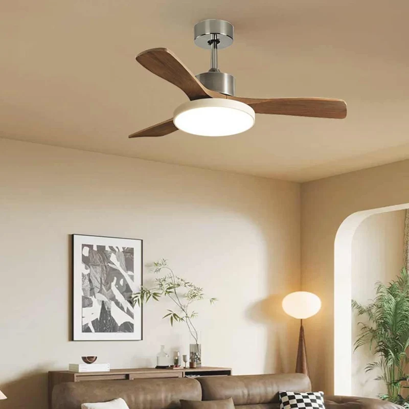 Ceiling Fan Light Modern DC Inverter 3 Wood Blades Semi-Flush Mount