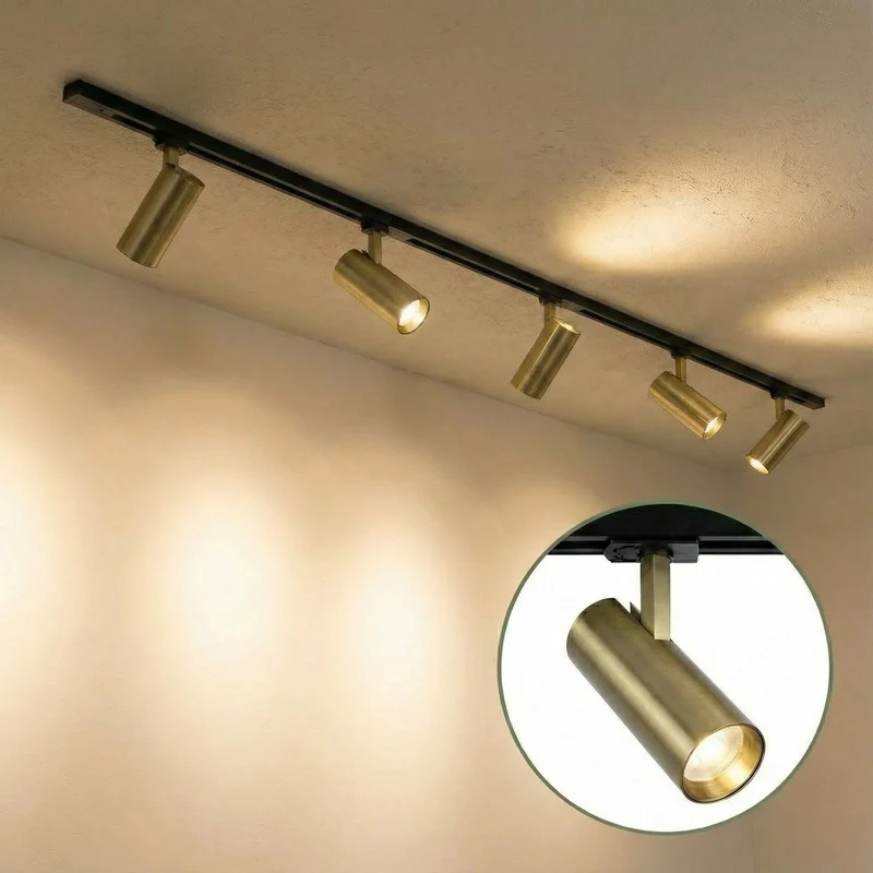 Einphasige Schienenbeleuchtung / Schienensystem | 100 cm | Schwarz | 3 Messing-Schienenstrahler | Dimmbar | Einstellbare Farbtemperatur