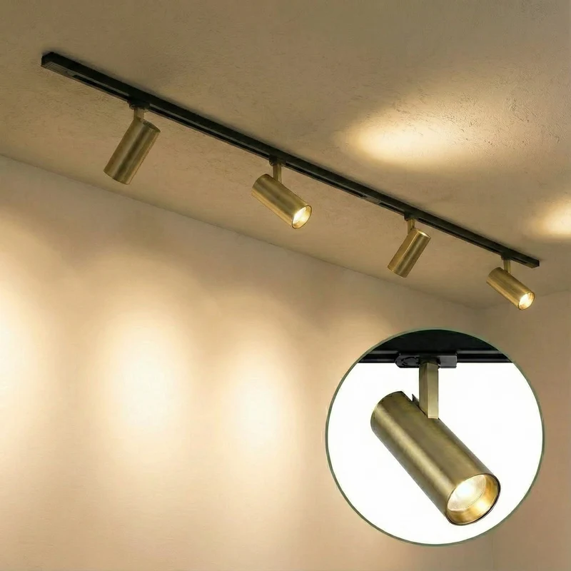 Einphasige Schienenbeleuchtung / Schienensystem | 100 cm | Schwarz | 3 Messing-Schienenstrahler | Dimmbar | Einstellbare Farbtemperatur
