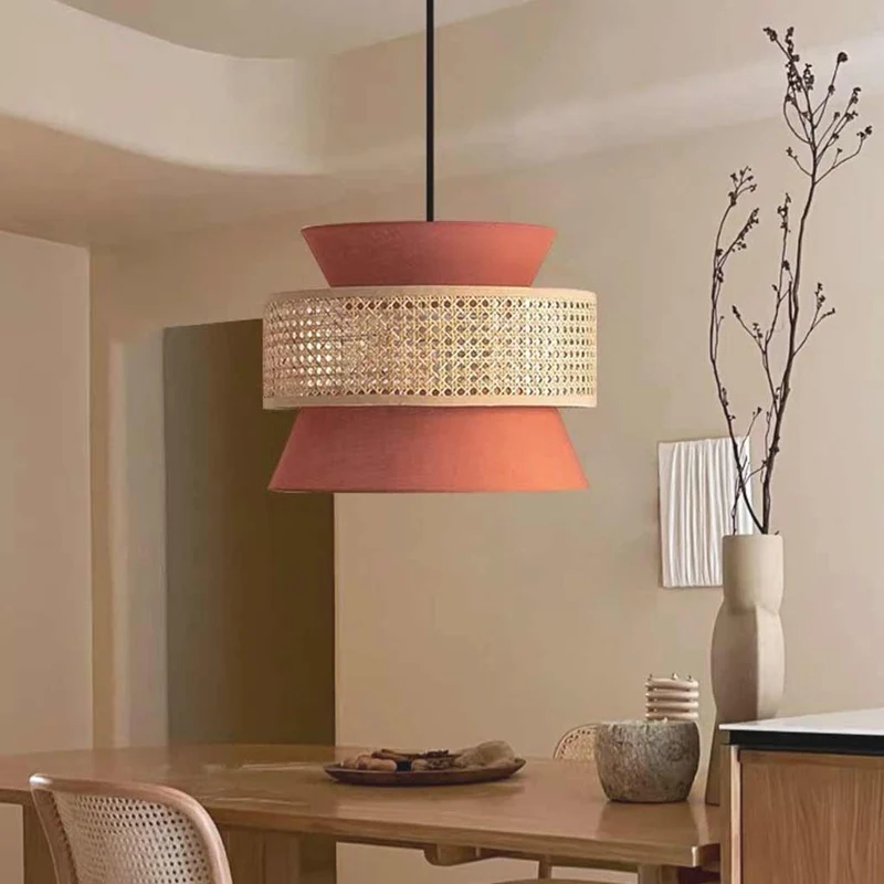 Pendant Light Japandi Rattan Hourglass, Orange