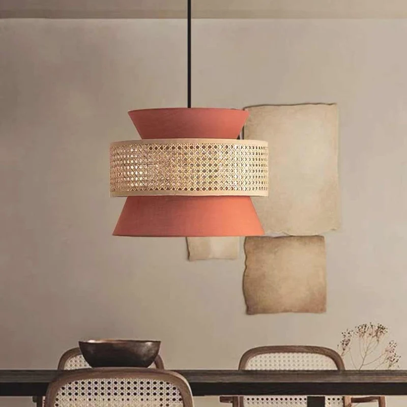 Pendant Light Japandi Rattan Hourglass, Orange