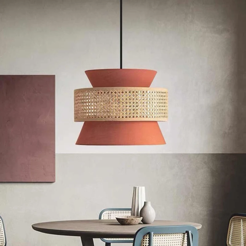 Pendant Light Japandi Rattan Hourglass, Orange