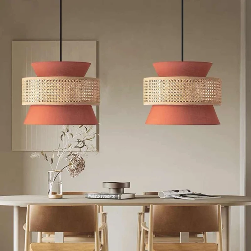 Pendant Light Japandi Rattan Hourglass, Orange