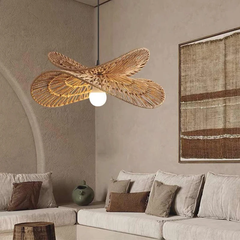 Pendant Light Wabi Sabi Woven Rattan Straw Hat
