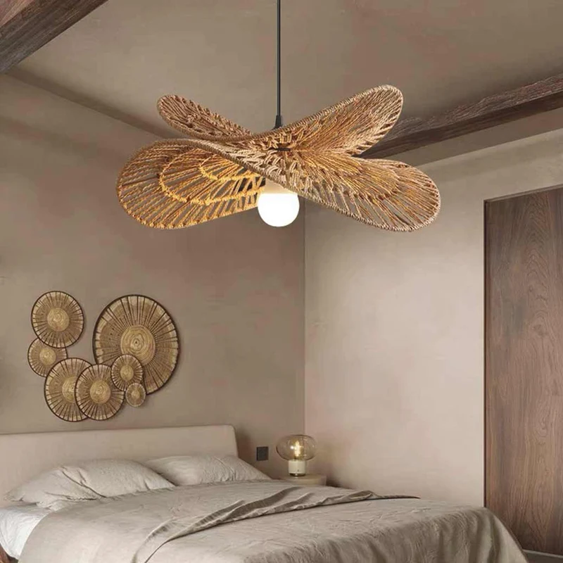 Pendant Light Wabi Sabi Woven Rattan Straw Hat