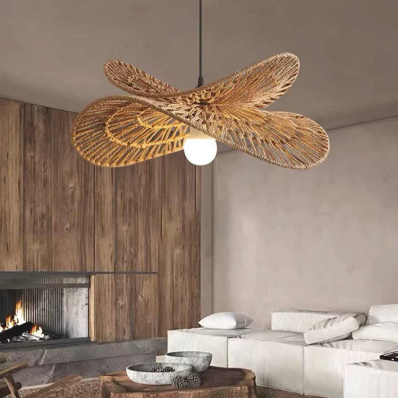 Pendant Light Wabi Sabi Woven Rattan Straw Hat