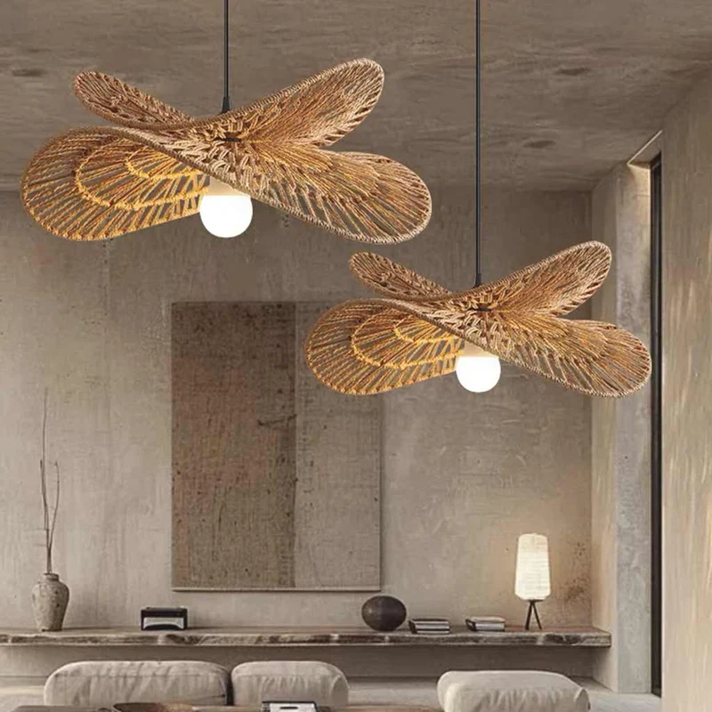 Pendant Light Wabi Sabi Woven Rattan Straw Hat