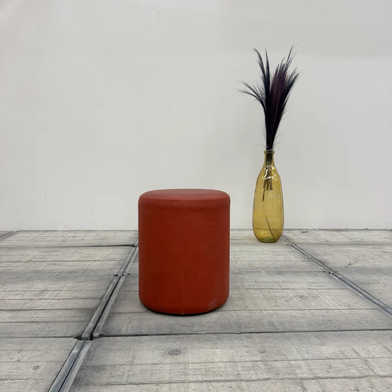 Leder Pouf Hocker Zylinder Rot Gebraucht
