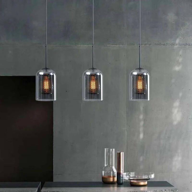 Pendant Light Industrial Glass Cylinder, 1 Light/3 Lights