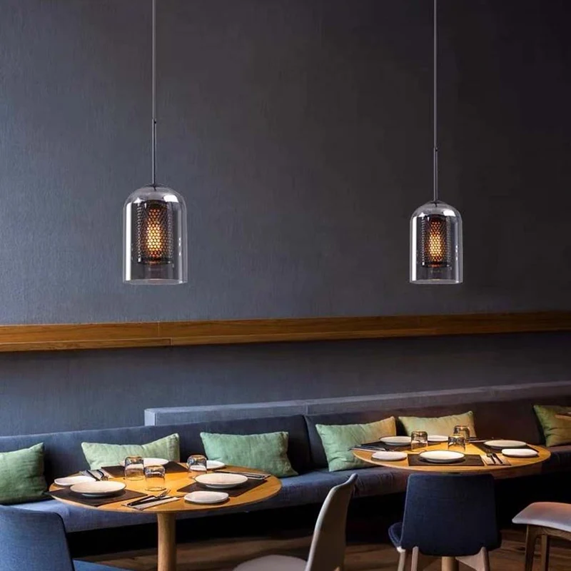 Pendant Light Industrial Glass Cylinder, 1 Light/3 Lights