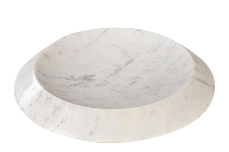 Casa Padrino Luxus Marmor Schale Weiß / Lila 35,5 x 35,5 x H. 7,5 cm - Flache runde Deko Schale aus hochwertigem Purple White Marmor - Luxus Deko Accessoires