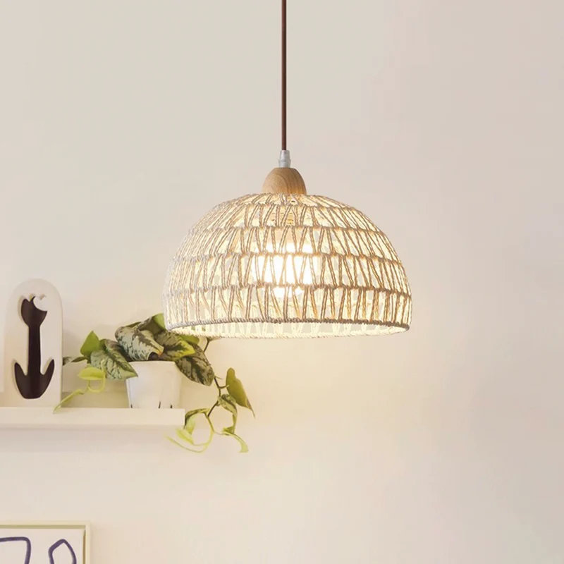 Pendant Light Japandi Rattan Woven Wood Dome