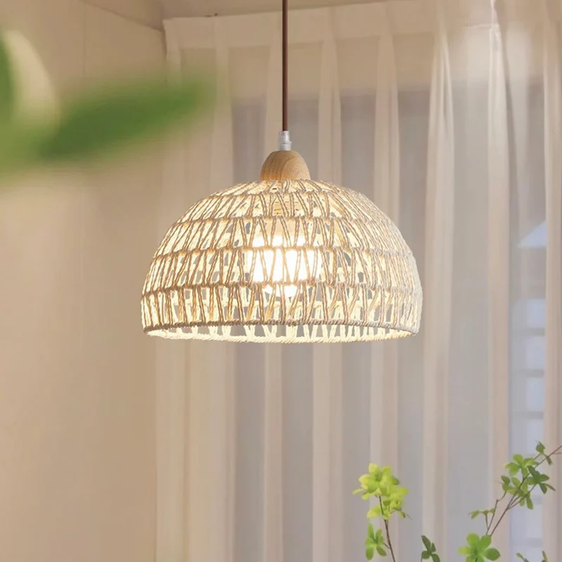 Pendant Light Japandi Rattan Woven Wood Dome