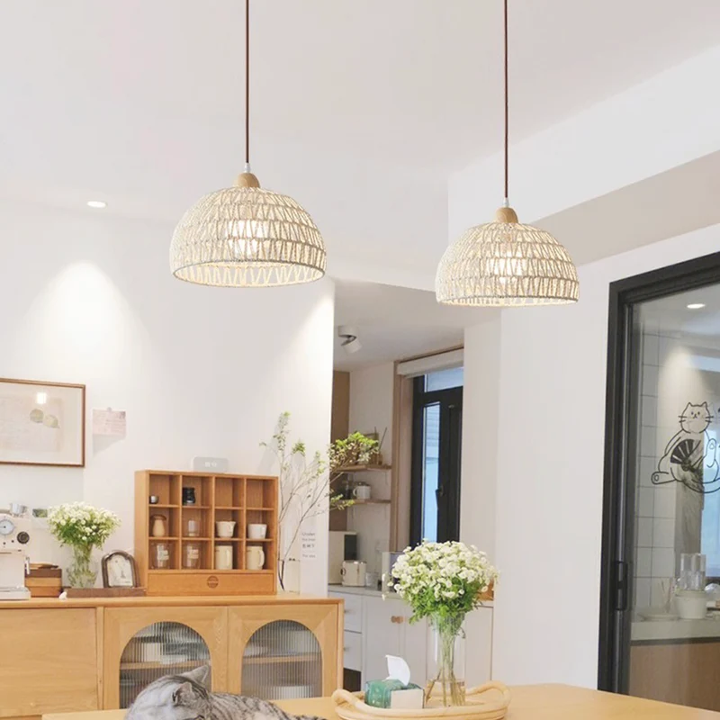 Pendant Light Japandi Rattan Woven Wood Dome