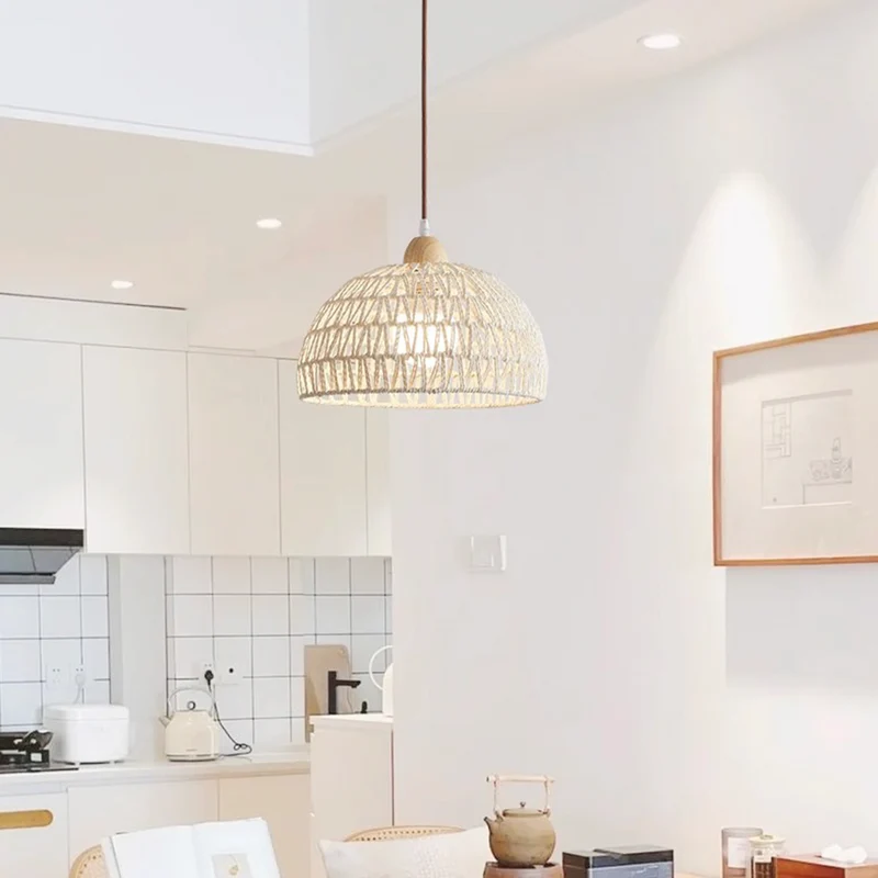 Pendant Light Japandi Rattan Woven Wood Dome