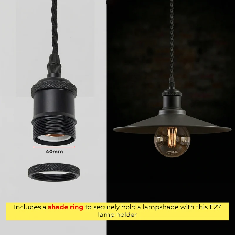 Industrielle Minimalistische schwarze Pendelleuchte mit E27-Glühbirne und kabel~3640