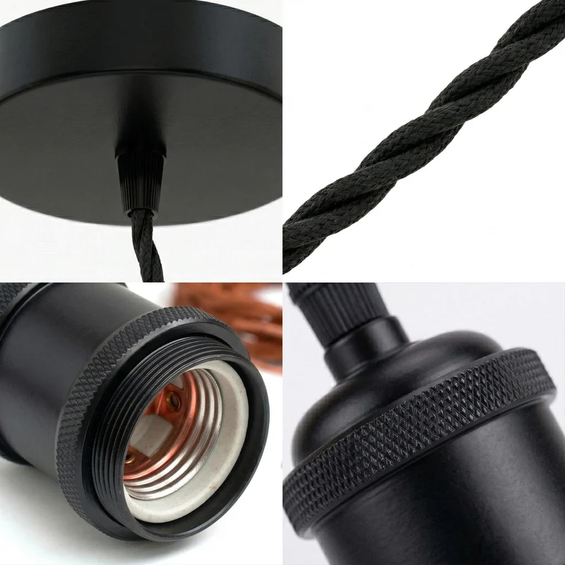 Industrielle Minimalistische schwarze Pendelleuchte mit E27-Glühbirne und kabel~3640