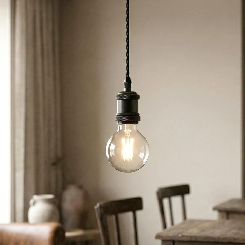 Industrielle Minimalistische schwarze Pendelleuchte mit E27-Glühbirne und kabel~3640