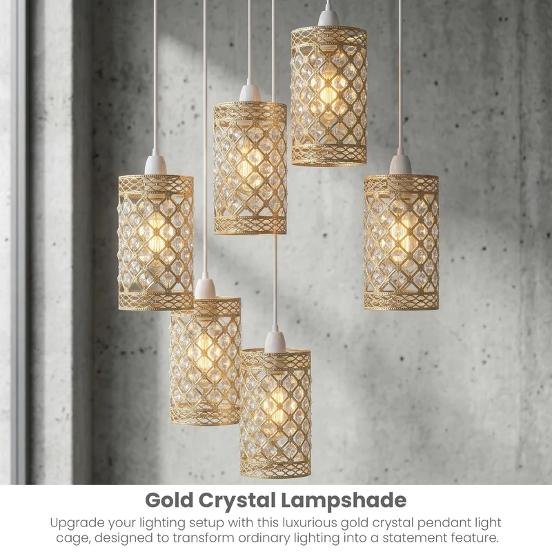 Ersatz-Kristalllampenschirm E27 Gold | Vintage deco kafig Lampenschirm~3639