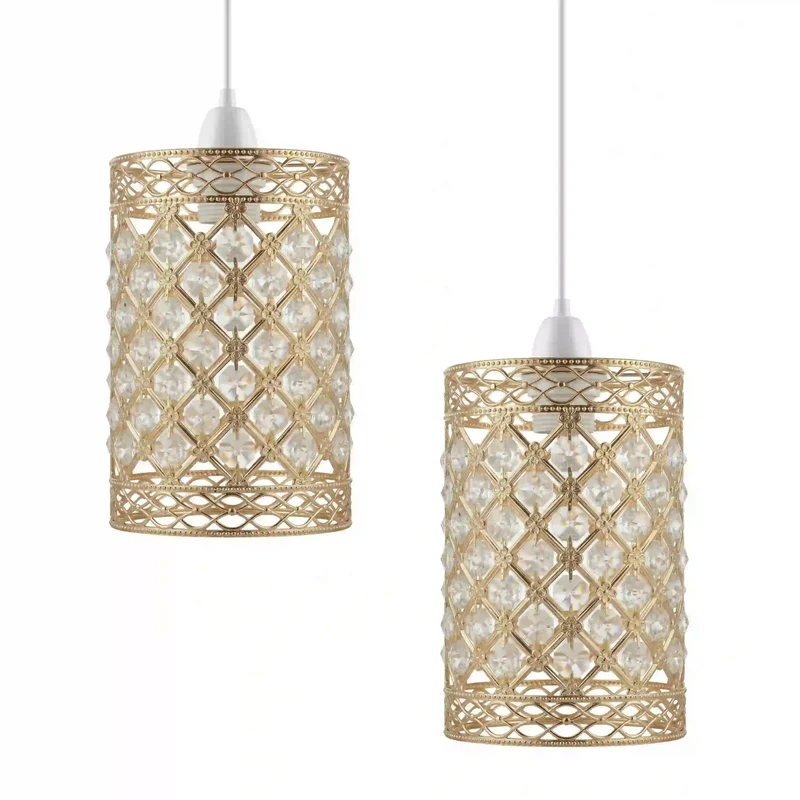Ersatz-Kristalllampenschirm E27 Gold | Vintage deco kafig Lampenschirm~3639