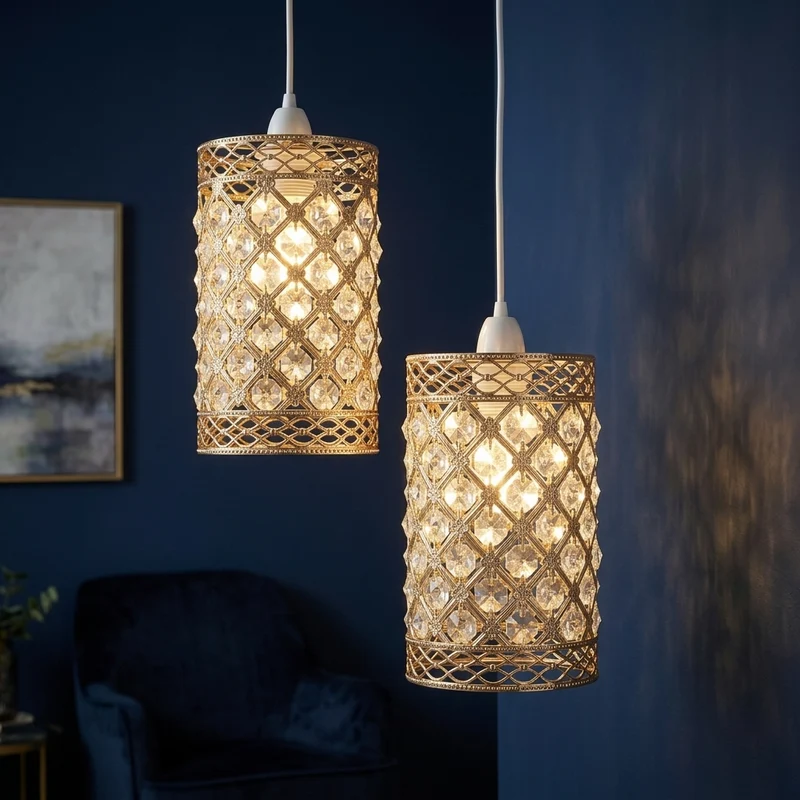 Ersatz-Kristalllampenschirm E27 Gold | Vintage deco kafig Lampenschirm~3639