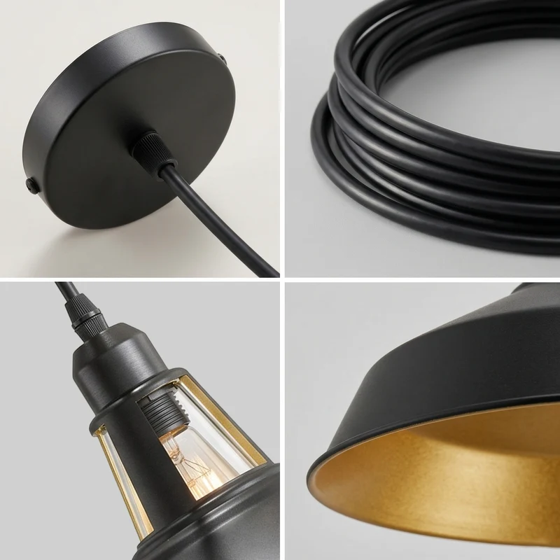 Industrie Pendelleuchte Schwarz Verstellbare Kabel Positionsleuchte E27 2m ~3666