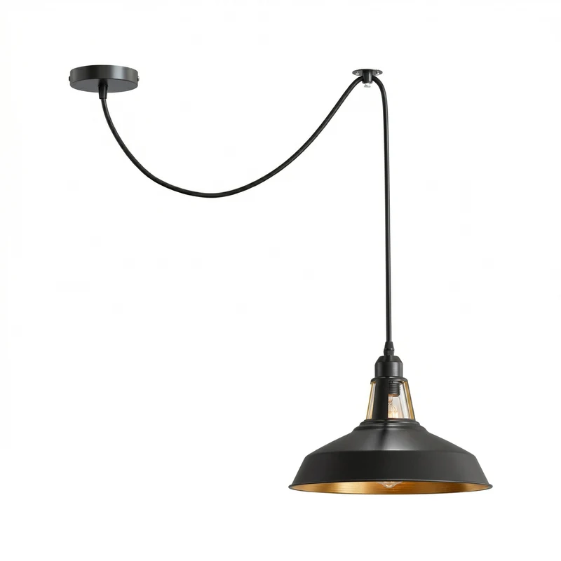 Industrie Pendelleuchte Schwarz Verstellbare Kabel Positionsleuchte E27 2m ~3666