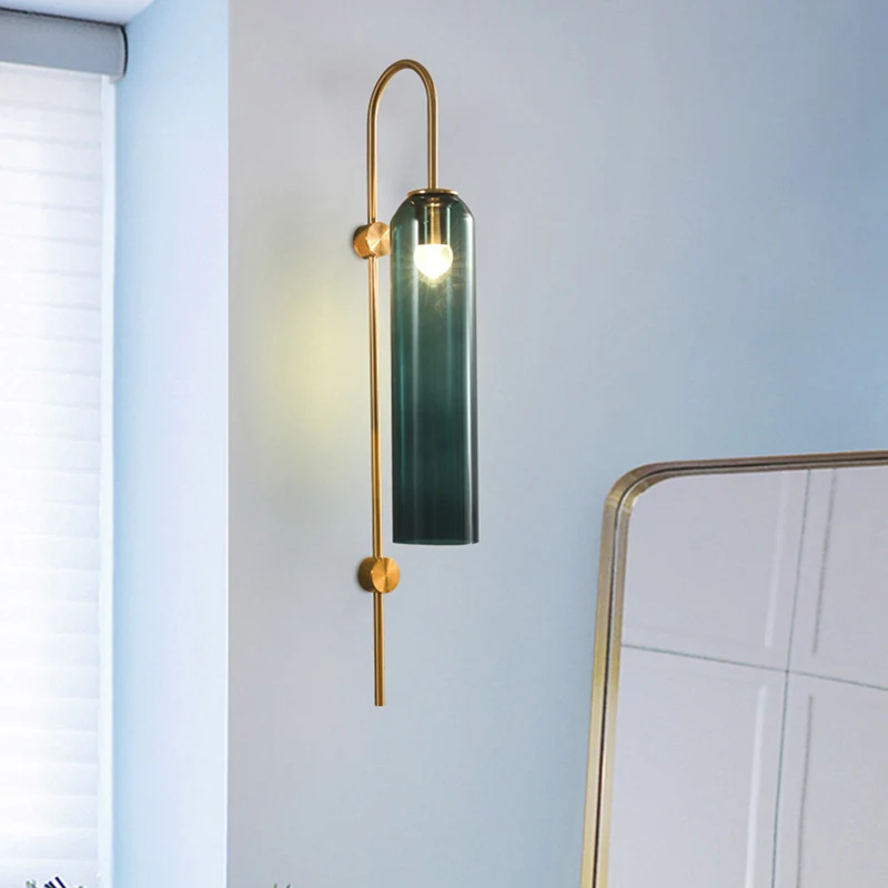 Wall Sconce Lamp Modern Glass Tube, White / Green