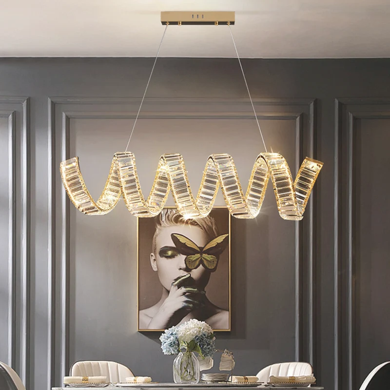 Chandelier Luxury Metal Crystal Wave Spiral LED, Gold