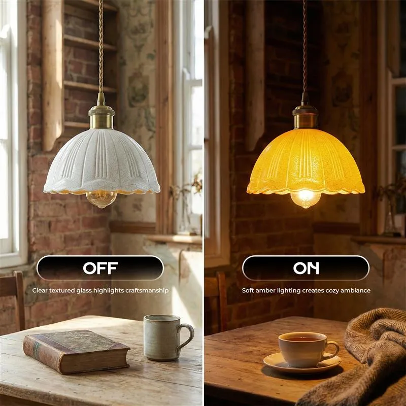 Retro Pendelleuchte Krakelee Glas Gewellt Klar E27 ~3607