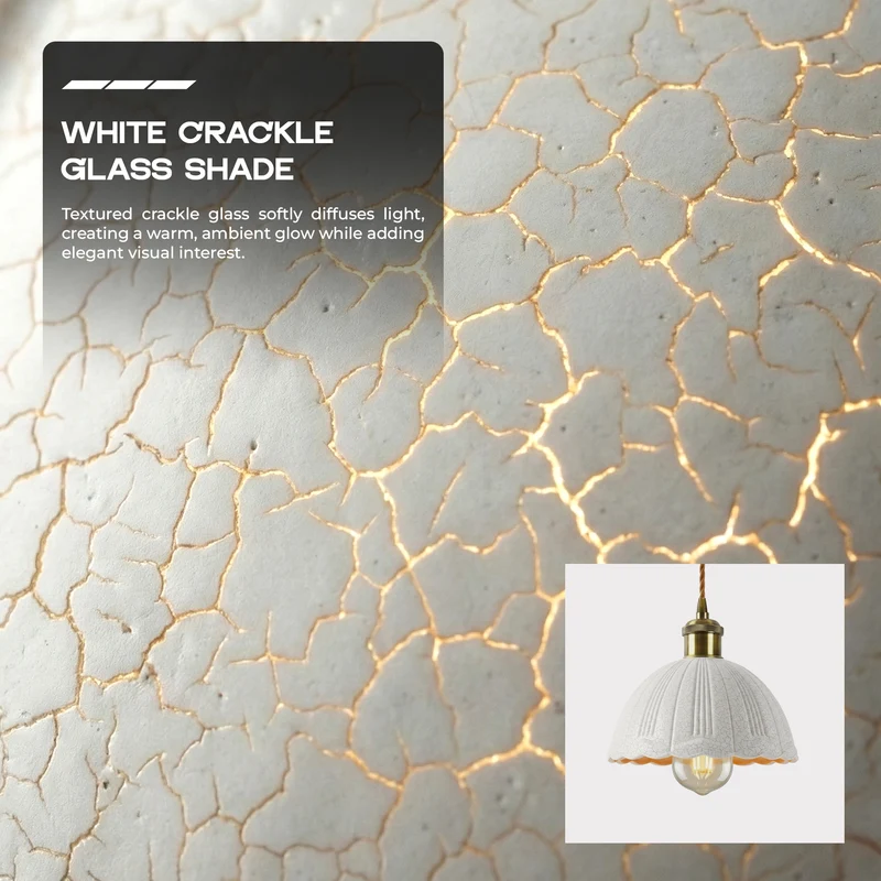 Retro Pendelleuchte Krakelee Glas Gewellt Klar E27 ~3607
