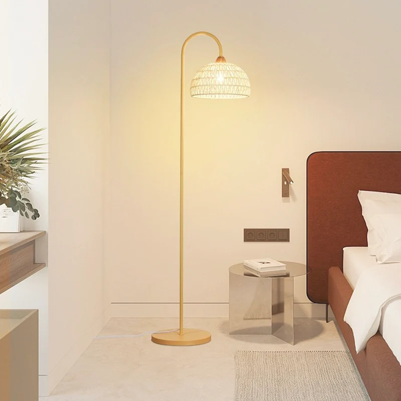 Floor Lamp Ambient Cream Rattan Arched, Beige