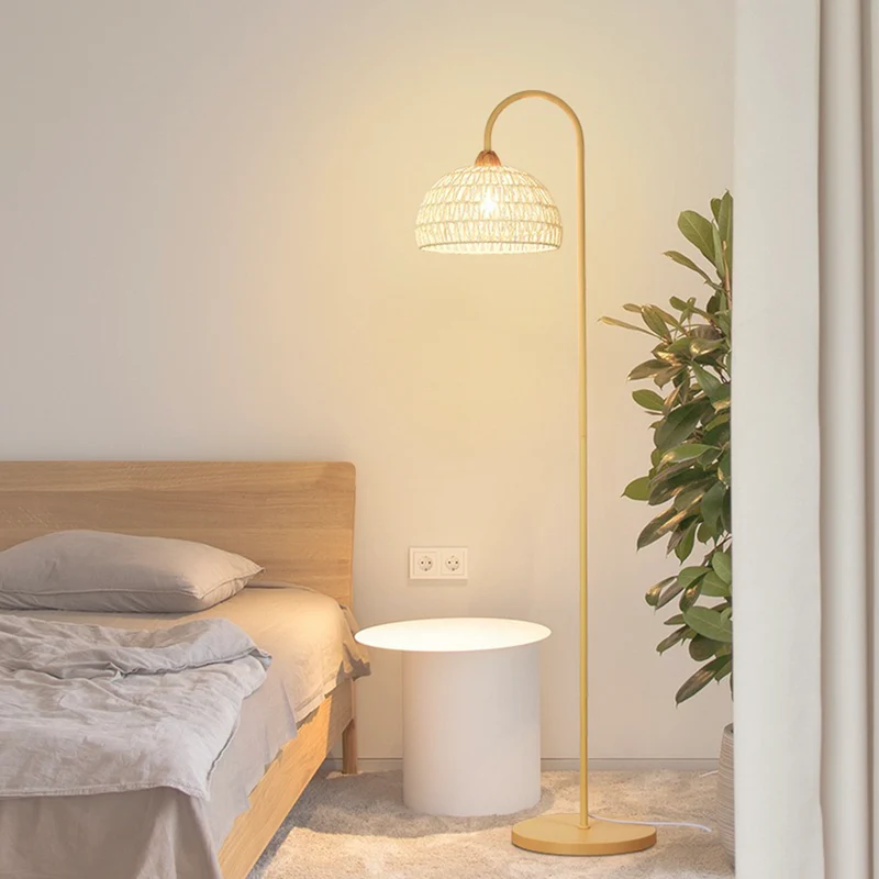 Floor Lamp Ambient Cream Rattan Arched, Beige