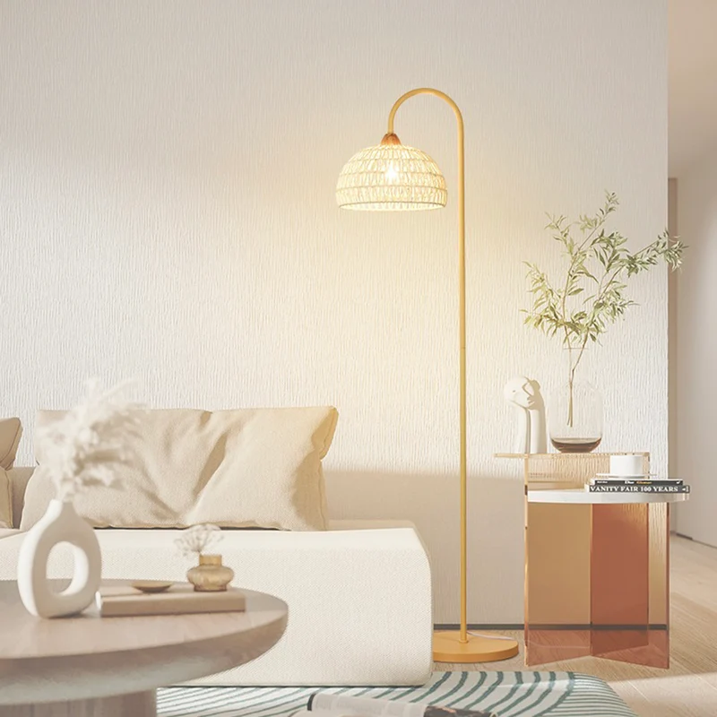 Floor Lamp Ambient Cream Rattan Arched, Beige