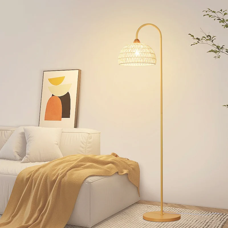 Floor Lamp Ambient Cream Rattan Arched, Beige