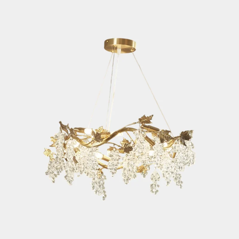 Chandelier Luxury Brass Branch Crystal Grape, Gold