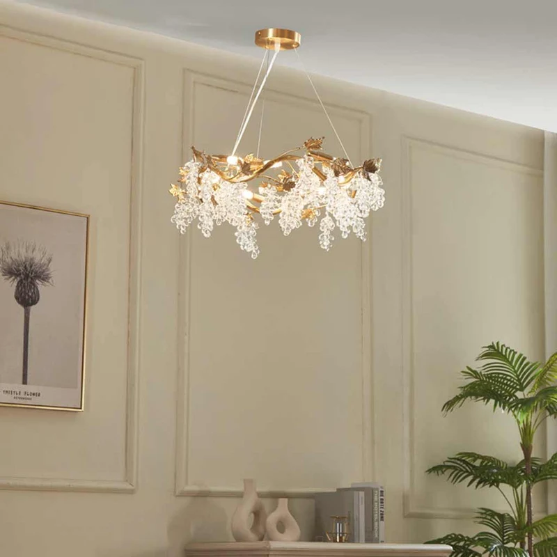 Chandelier Luxury Brass Branch Crystal Grape, Gold