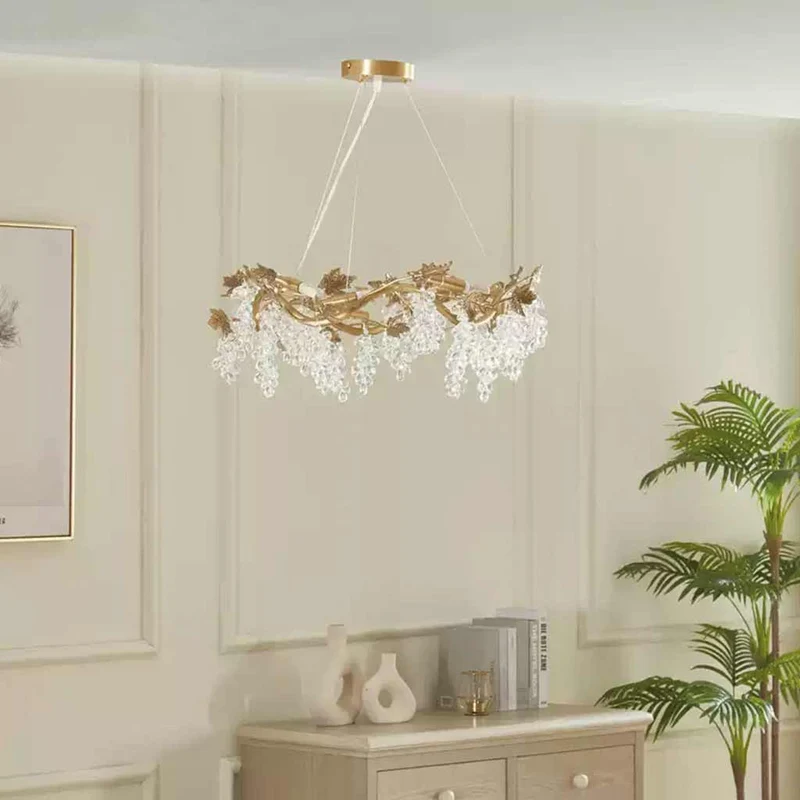 Chandelier Luxury Brass Branch Crystal Grape, Gold