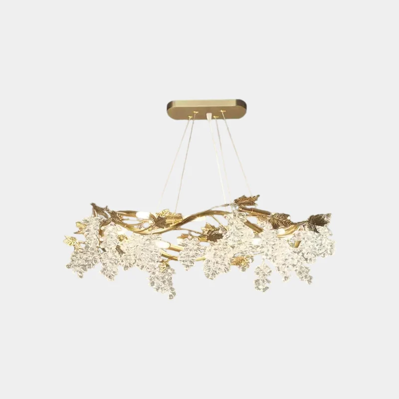 Chandelier Luxury Brass Branch Crystal Grape, Gold