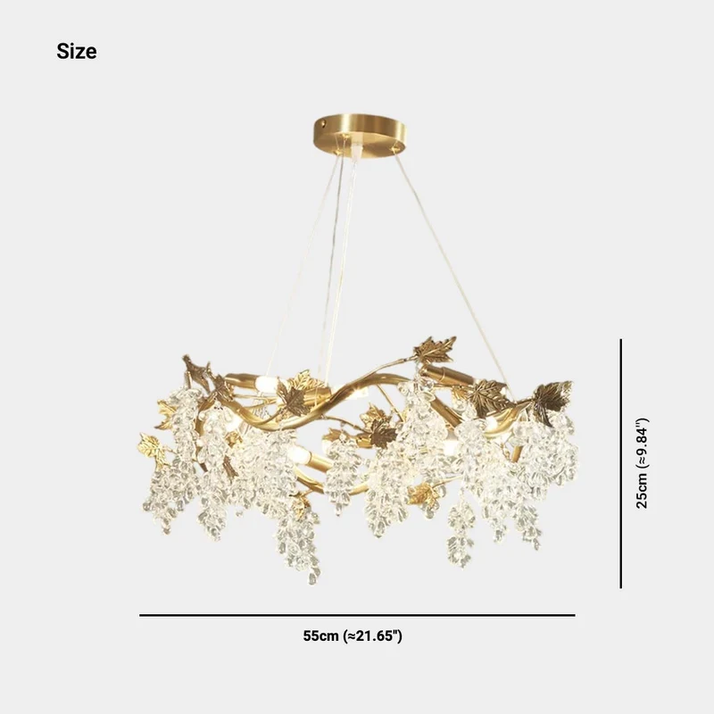 Chandelier Luxury Brass Branch Crystal Grape, Gold