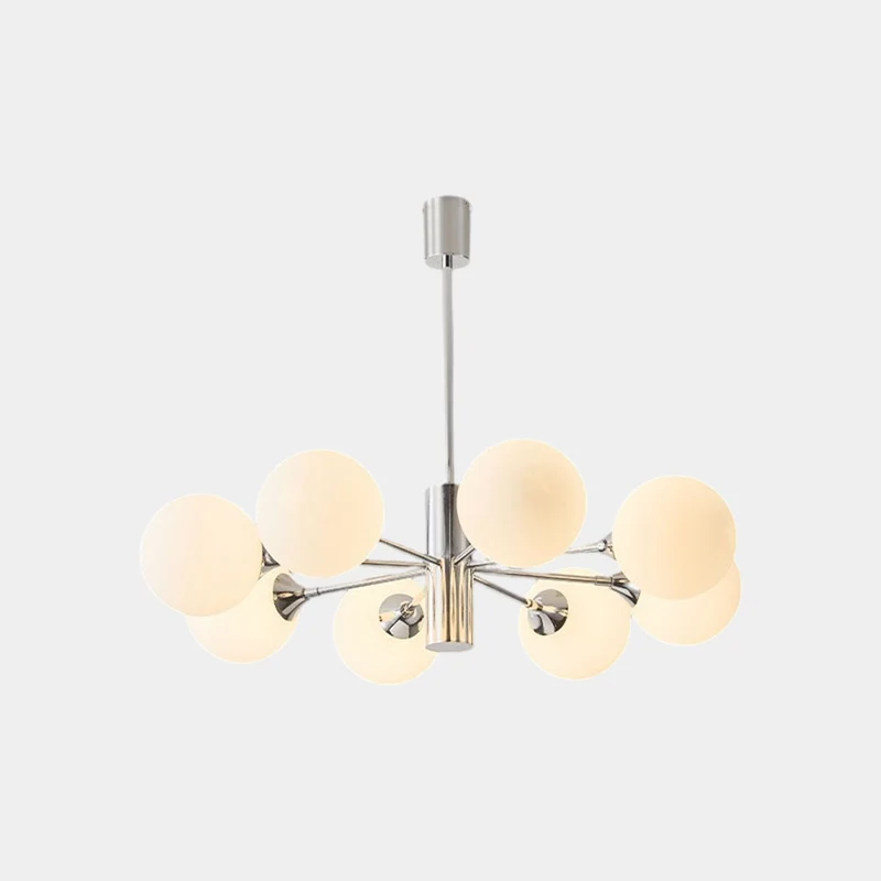Chandelier Nordic Sputnik Glass Ball Multi Globe, White & Chrome