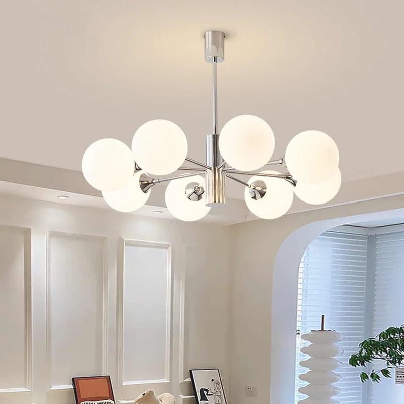 Chandelier Nordic Sputnik Glass Ball Multi Globe, White & Chrome