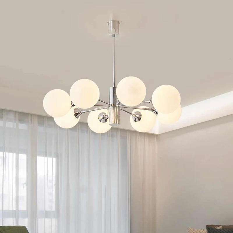 Chandelier Nordic Sputnik Glass Ball Multi Globe, White & Chrome