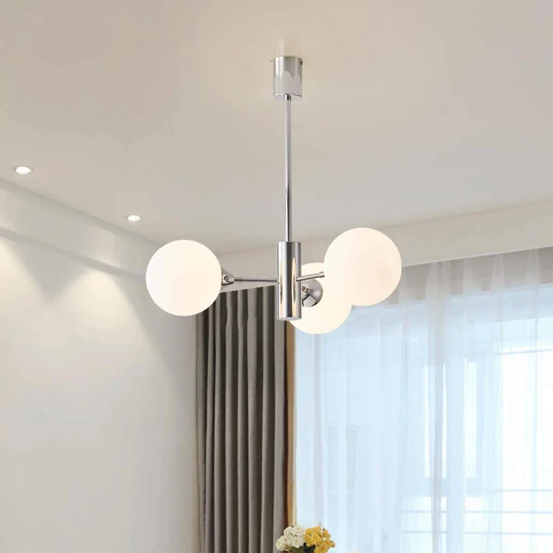 Chandelier Nordic Sputnik Glass Ball Multi Globe, White & Chrome