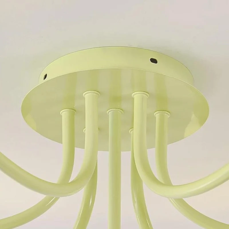 Semi-Flush Mount Ceiling Light Cream Glass Flower, White / Green