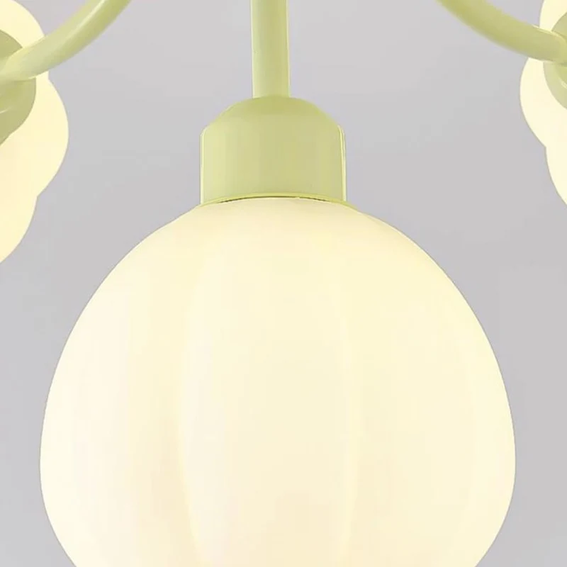 Semi-Flush Mount Ceiling Light Cream Glass Flower, White / Green